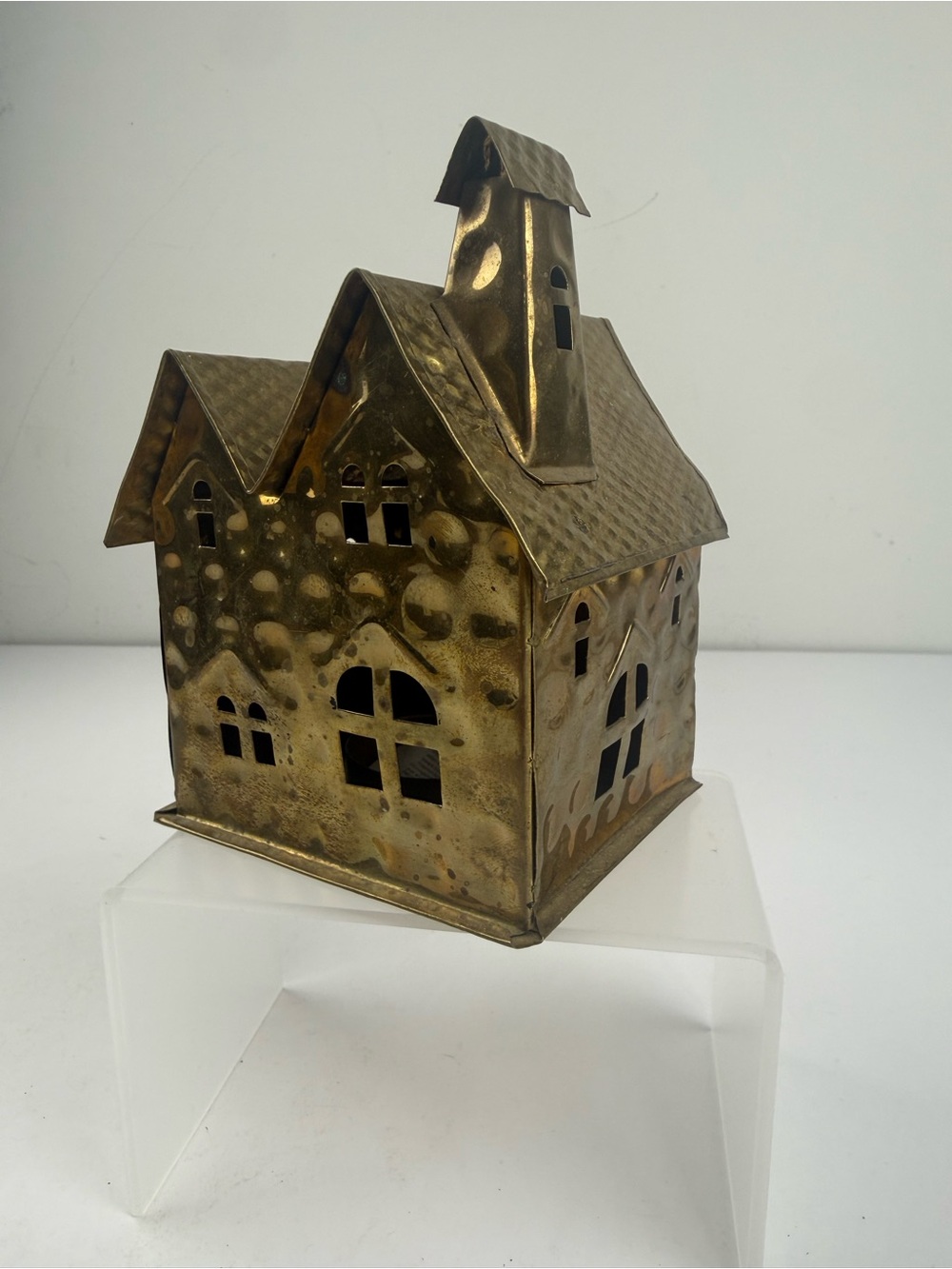 VTG Metal Brass house Cottage Tealight Candle Holder Hanging Decor 1999